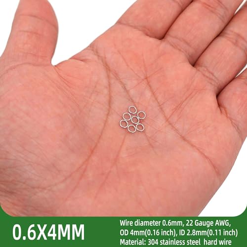 1000PCS 4mm 0.6mm Thickness 22 Gauge Stainless Steel Jump Rings, Unwelded Metal Round O Rings for Necklace Bracelet Keychain Chainmail Jewelry Making - size: 4mm OD-0.6mm Thick-22 Gauge