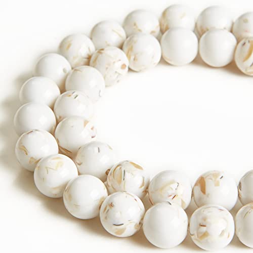 45pcs 8mm White Shell Turquoise Beads Natural Gemstone Beads Round Loose Beads for Jewelry Making - color: White Shell Turquoise, size: 8mm