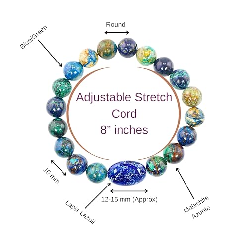 Black Obisidian Bracelets for Men 8" Inch Full Stretch Healing Crystal Bracelet, Beaded Charm Bracelet for Men Gifts Fathers Day Anniversary Birthday Gifts for Him - color: Malachite Azurite & Lapis Lazuli Bracelets