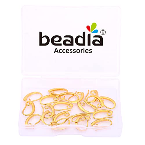BEADIA 18K Gold Plated Earring Hooks 9x14mm 20pcs for Jewelry Making Findings - size: Hooks 9x14mm