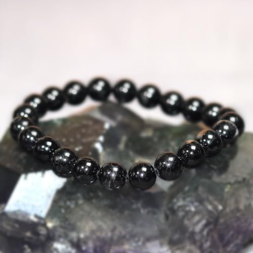 8mm Natural Gemstone Stretch Bracelet, Handmade Unisex Crystal Bracelets for Meditation, Yoga, Spiritual Healing & Positive Energy - color: Black Tourmaline
