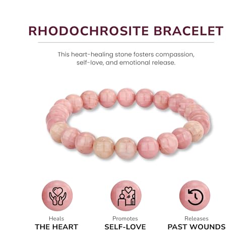 Crystal Vibe 8mm Beaded Bracelets For Women Men - Healing Crystal Bracelet - Adjustable Size - color: rhodochrosite