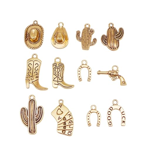 Julie Wang 100 Grams Alloy Western Cowboy Cowgirl Charms Antique Silver Gold Color Boot Hat Pendants for Necklace Earrings Bracelet Jewelry Making Women Gifts Craft DIY Findings - color: Antique Gold