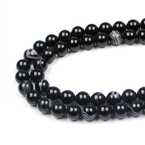 MJDCB Natural Black Striped Agate Round Loose Beads for Jewelry Making DIY Bracelet Necklace (4mm) - color: Black Striped Agate, size: 4mm