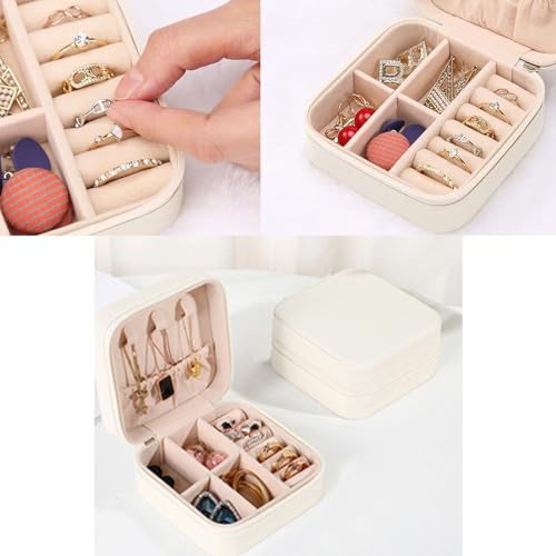 Travel Jewelry Case 2 Pack Mini Travel jewelry Box Portable Organizer Women Girls Gift Box for Rings Earrings Necklaces Bracelets - color: Off white