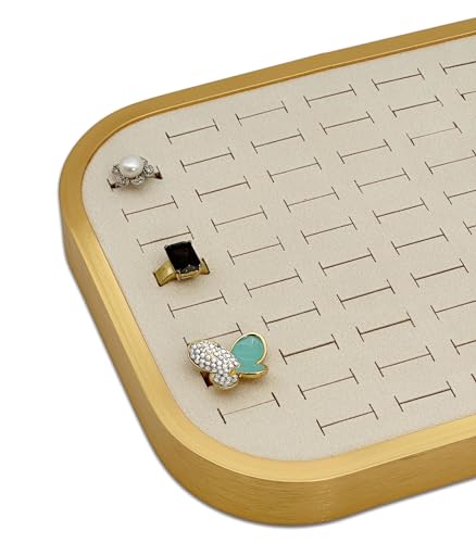 TheDisplayGuys - Aluminum Jewelry Organizer Display Tray - Faux Suede Insert - 76 Ring Holder Slots - Gold/Beige - color: Beige Suede, size: Ring Slots - 76, style: Aluminum - Gold