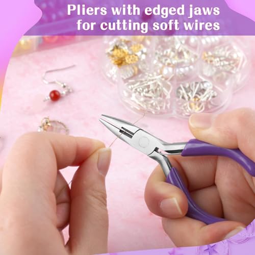 SPEEDWOX 3 Inches Chain Nose Pliers with Cutter, Purple, Jewelry Making Miniature Pocket Plier, Needle-Nose Pliers, Wire Cutters, Jewelry Pliers, Jewelry Making Tools - style: Chain Nose Pliers With Cutter