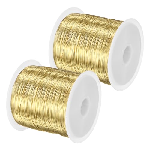 M METERXITY 2Roll 0.3mm Jewelry Wire, 28 Gauge 328FT Craft Wire Copper Beading Wire for Jewelry Making/Planting/Weaving/DIY Crafting, Soft Metal Wires [100M, Gold] - color: Gold, size: 28 Gauge 328FT