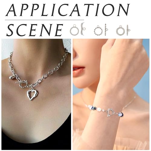 54 Pcs Antique Silver Toggle Clasps Alloy OT Toggle Jewelry Clasps Flower & Ring & Heart T-Bar Closure Clasp Fastener IQ End Connectors for DIY Necklace Bracelet Jewelry Making - color: Alloy-Heart/Flower/Ring