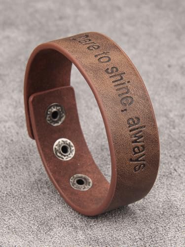 GelConnie Leather Cuff Bracelet Punk Braided Bracelets Rock Leather Wristbands Faux Mens Leather Bracelet Gothic Viking Bangle Adjustable Wrap Bracelet for Women,Men - color: Brown Engraved Leather Bracelet