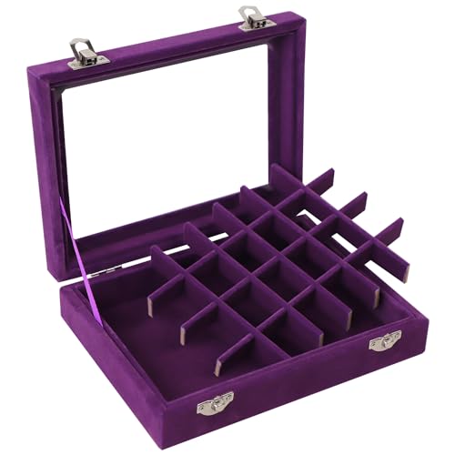Velvet Jewelry Box 24 Grid Jewelry Earrings Display Organiser Box Ring Tray Holder Earrings Storage Case for Girls Women Wife Mom (Purple) - color: Purple