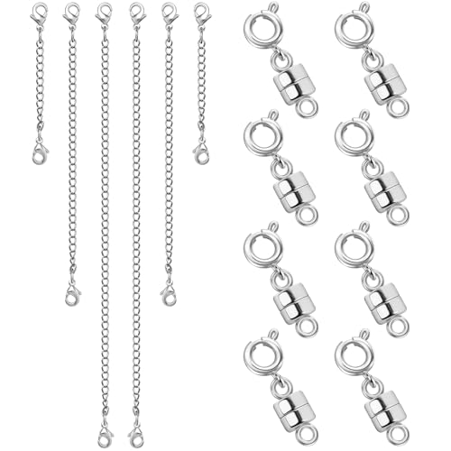 MKCYD Necklace Extender and Magnetic Necklace Clasp, Magnetic Clasps for Bracelet Extenders Sliver Chain Extension for Jewelry Repair Kit - color: 14Pcs Silver