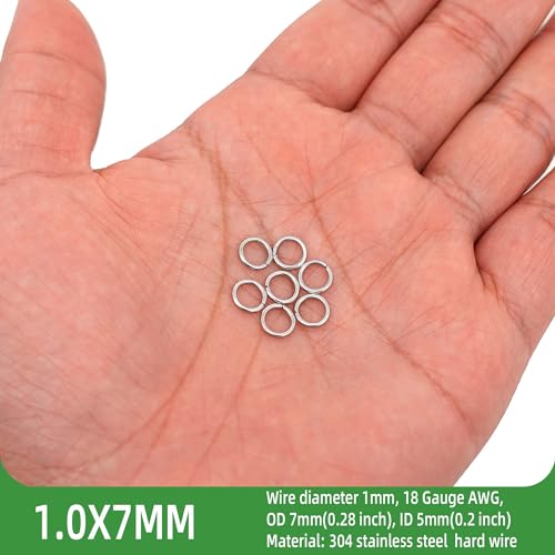 1000PCS 7mm 1mm Thickness 18 Gauge Stainless Steel Jump Rings, Unwelded Metal Round O Rings for Necklace Bracelet Keychain Chainmail Jewelry Making - size: 7mm Od-1.0mm Thick-18 Gauge