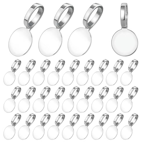 Psyqtsuary 100 pcs Bails for Jewelry Making Silver on Flat Pad Bails Round Pendants Charms Connector Hanger Glue On Pendant Bail Jewelry Bail - color: silver