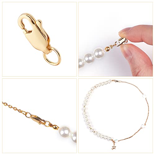 Beebeecraft 1 Box 20Pcs 18K Gold Plated Lobster Claw Clasps 12x6x3mm Jewelry Clasps Connectors with Bead Open Jump Ring for Bracelet Necklace Jewelry Making - color: Gold-20pcs