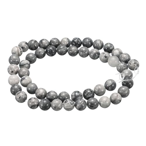 HARFINGTON 50pcs Natural Stone Beads 6mm Map Round Gemstone Stone Loose Beading Real Genuine Smooth Balls Bead for Jewelry Making Bracelets Necklace Earrings DIY - color: Map Stone, size: 6mm