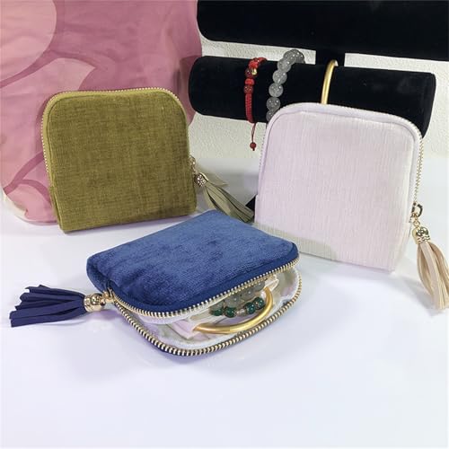 Travel Jewelry Organizer Case, Small Jewelry Pouch Bags with Zipper & Tassel, Travel Jewelry Case for Earrings Necklaces Rings Bracelets Brooches, Travel Gifts for Women - color: Green