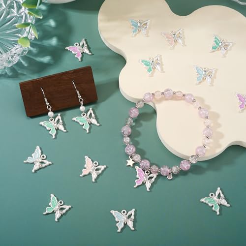 FASHEWELRY 20Pcs Alloy Crystal Rhinestone Butterfly Charms Gradient Color Enamel Butterfly Charms Platinum Plated Fairy Pendants for Earring Jewelry Making Necklace Bracelet Craft - color: Butterfly-Platinum Plated