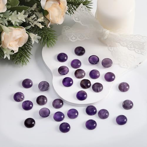moonsix 10PCS Round Amethyst Cabochons Flatback CAB Gemstone Beads Crystal Flat Stone for DIY Craft Jewelry Making, 16mm - color: purple, size: 16mm