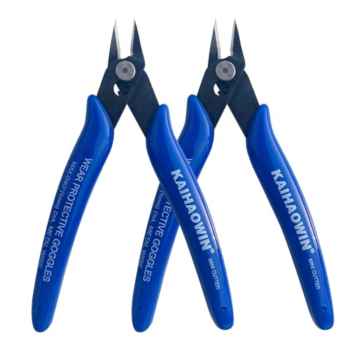 KAIHAOWIN Micro Wire Cutters with Spring, 2 Pack, 5 inch Precision Mini Flush Cutters Bulk, Nippers, Flush Cutting Pliers, Wire Snips, Small Side Cutters for Electronics Crafts Jewelry-Blue - size: 2 Pack
