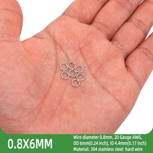 1000PCS 6mm 0.8mm Thickness 20 Gauge Stainless Steel Jump Rings, Unwelded Metal Round O Rings for Necklace Bracelet Keychain Chainmail Jewelry Making - size: 6mm OD-0.8mm Thick-20 Gauge