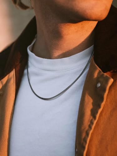 FaithHeart Stainless Steel Chains for Men, Silver/Black/14K Gold Plated Snake/Wheat/Box/Rope/Rolo Chain Necklace 16-30 Inches with Delicate Gift Box - color: 01. Snake Chain-Black, size: Length 18 Inches