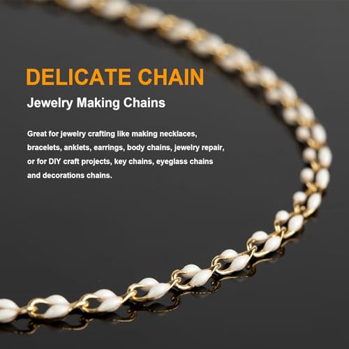 KYUNHOO 13 Feet/4M White Oil Drip Chain for Jewelry Making Twist Lip Chain Roll Gold Plated Brass Jewelry Link for Necklace Bracelet Earring DIY Finding Supplies - color: White Lip
