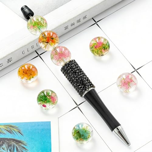 20Pcs 16mm Flowers Plants Focal Round Beads for Pens Garden Fancy Space Beads for DIY Craft Beadable Pens Keychain Bracelet Necklace Earrings Jewelry Making - color: Flowers Plants