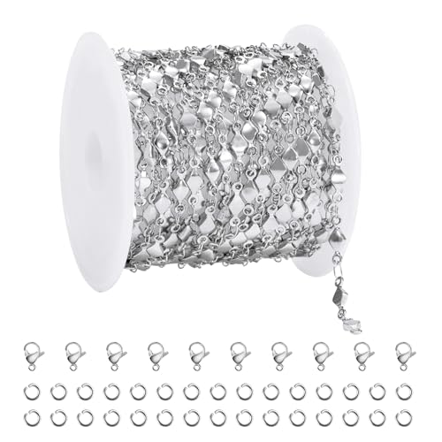 KYUNHOO Stainless Steel Silver Chain Roll 4 Meters Long Small Diamond Shape Jewelry Making Chains for Crafts DIY Supplies Jewelry Findings - color: Rhombic Steel