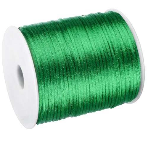 2mm x 300Feet Satin Nylon Cord, Silky Smooth Nylon String for Jewelry Making Bracelet Necklaces Beading Thread Rattail Macrame Kumihimo Chinese Knot Craft (Green) - color: Green
