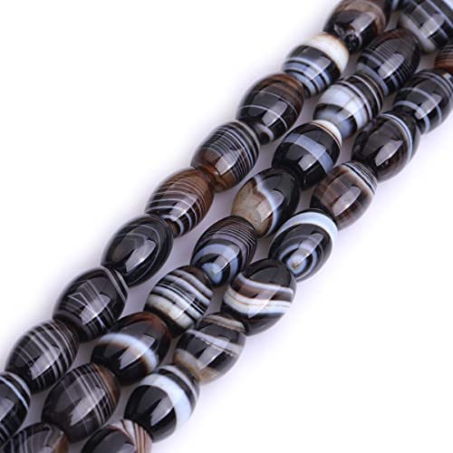 GEM-Inside 10x14mm Natural Black Botswana Onyx Agate Stone Semi Precious Rice Olive Oval Chakras Beads for Jewelry Making DIY Handmade Craft Supplies 15" - size: Black-10x14mm