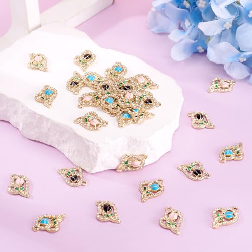 FASHEWELRY 30Pcs Heart Crystal Rhinestone Pendants Valentine Day Love Heart with Rose Flower Charms Light Gold Metal Dangle Charms for Bracelet Necklace Earring Jewelry Making Craft - color: Heart with Flower-3 Colors