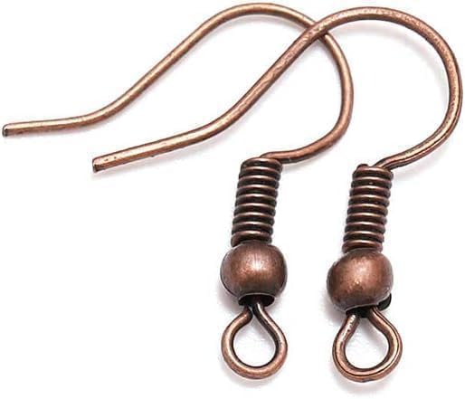 100 Pieces Red Copper Earring Hooks, 20 x 17mm, Hypoallergenic Fish Hook Style with Ball and Coil, DIY Jewelry Making Supplies, Earring Backs and Findings