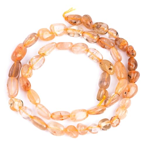 HAAMIIQII Natural Gold Rutilated Quartz Pebble Stone 5-8mm Small Irregular Freeform Tumbled Loose Gemstone Beads for Jewelry Making Strand 15 Inch (45-50pcs) - color: Gold Rutilated Quartz