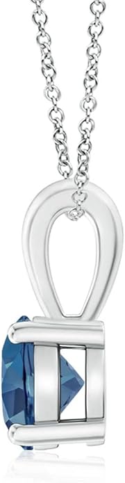 Angara Natural Blue Topaz Solitaire Pendant for Women | Classic Prong-Set Round Blue Topaz Pendant in 14K Solid Gold/Silver/Platinum With 18" Chain | December Birthday, Gemstone Jewelry Gift