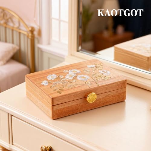 Travel Jewelry Case Small Wood Jewelry Organizer Jewelry Box for Women (Pine Wood Print A) - color: Pine Wood Print A
