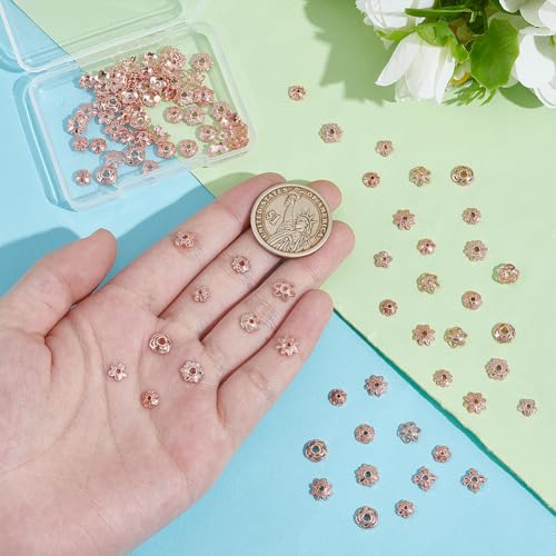 PH PandaHall 100pcs 10 Styles Bead Caps Flower Bead Caps 6/7/8mm Spacer Beads Flower Bracelet Beads Flat Spacers Rose Gold Brass Bead for Jewellery Making Friendship Bracelet Making DIY Crafts - color: Rose Gold