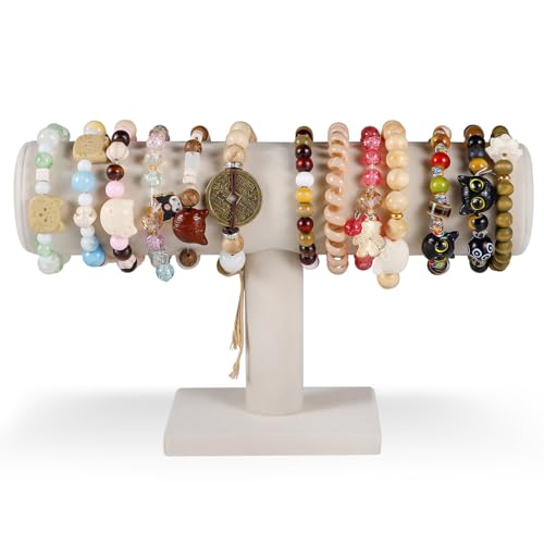 T-Bar Bracelet Display Stand for Selling, Jewelry Storage, Bracelet Holder Stand, Bangle, Jewelry Business Supplies, Watch holder for Women & Men, (Beige Velvet) - color: Beige Velvet