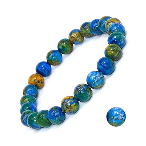 8mm Natural Gemstone Stretch Bracelet, Handmade Unisex Crystal Bracelets for Meditation, Yoga, Spiritual Healing & Positive Energy - color: Azurite