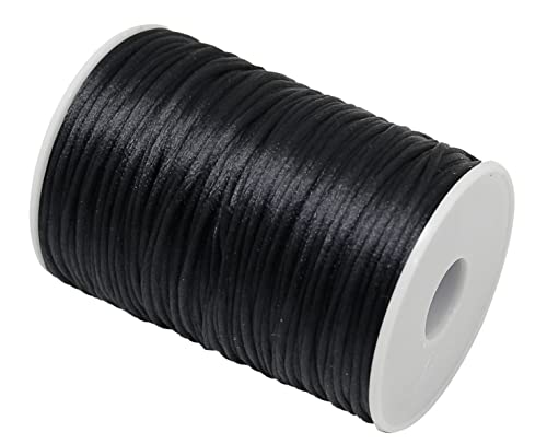 2mm x 100 Yards Quality Rattail Nylon Satin Cord Roll, Kumihimo Rattail, Chinese Knot (Black) - color: Black