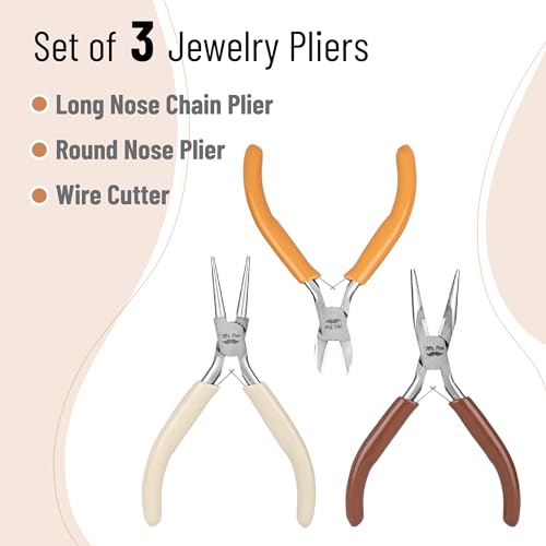 Mr. Pen- Pliers for Jewelry Making, 3 Pack, Chain Nose, Round Nose Pliers Set and Wire Cutter for Beading, Wire Wrapping, Jump Rings, Jewelry Repair, Crafting, DIY - color: Autumn
