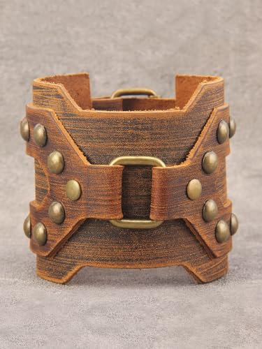 GelConnie Leather Cuff Bracelet Punk Braided Bracelets Rock Leather Wristbands Faux Mens Leather Bracelet Gothic Viking Bangle Adjustable Wrap Bracelet for Women,Men - color: Large Leather Bracelet