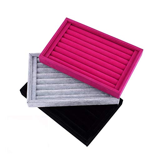 Tinsow Stackable 7 Slots Jewelry Rings Pink Earrings Tray Velvet Showcase Display Organizer (Pink) - color: Pink