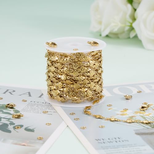 KYUNHOO 13 Feet Stainless Steel Chains Bulk on Spool Gold Plated Chain for Jewelry Making with Lobster Clasps and Jump Rings for Necklace Jewelry Crafts DIY - color: Mushroom Gold