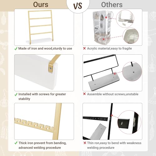 Mkono 4-Tier Earring Holder Organizer Stands Gold Metal Jewelry Display Rack for Hanging 74 Pairs of Earrings and Ear Studs, Gifts for Women and Girls