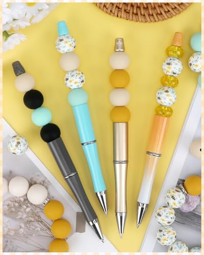 100 Pcs 15mm Silicone Beads for Keychain Making, Bee Silicone Beads Bulk Round for Bracelets Pens Crafts Jewelry Making (Bee) - color: Bee