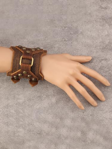 GelConnie Leather Cuff Bracelet Punk Braided Bracelets Rock Leather Wristbands Faux Mens Leather Bracelet Gothic Viking Bangle Adjustable Wrap Bracelet for Women,Men - color: Large Leather Bracelet