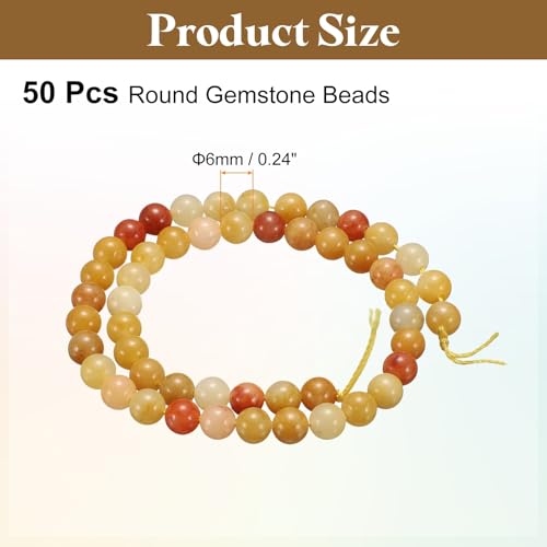 HARFINGTON 50pcs Natural Stone Beads 6mm Red Aventurine Round Gemstone Stone Loose Beading Real Genuine Smooth Balls Bead for Jewelry Making Bracelets Necklace Earrings DIY - color: Red Aventurine, size: 6mm