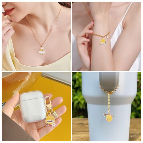 Craftdady Enamel Dangle Charms Pendant Food Animal Flower Cute Charms Colorful Metal Fruit Pendants Hang Ornament for Craft Bracelet Necklace Earring Key Chains Jewelry Making - color: Yellow Bee 3