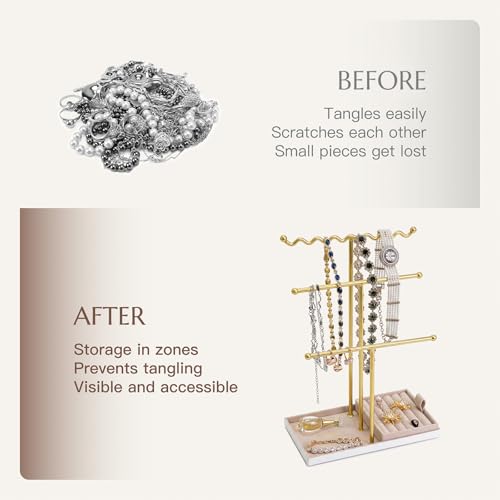 Jewelry Stand Holder Organizer, 3 Tier Bracelet Holder Display with Detachable Velvet Tray, Elegant Jewlery Tower for Display Bracelet, Necklace, Earrings, Rings (Pink) - color: Pink